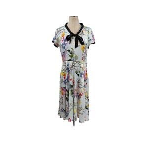 Hearts & Roses London Jolene Floral Swing Dress Bow Neck‎ Retro Pinup US 10